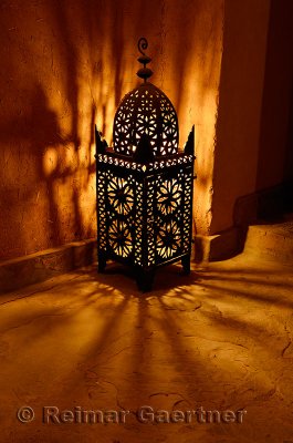 Traditional lantern at night inside Kasbah Ait Ben Moro at Skoura Morocco