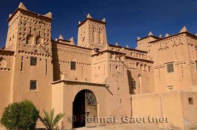 Entrance to the ancient heritage site Kasbah Amerhidl in the Skoura oasis Morocco