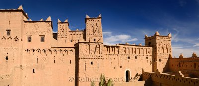 Rooftop panorama of World Heritage site Kasbah Amerhidil in the Skoura oasis Palm Grove Morocco