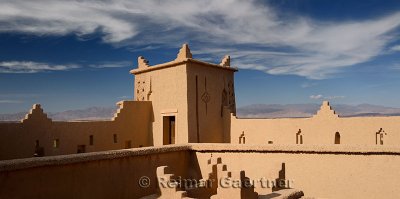 Panorama of High Atlas mountains from Kasbah Ait Ben Moro rooftop