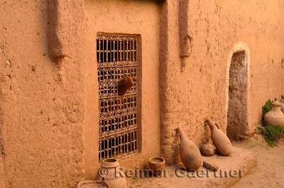 Sheep poking its head out a window in historic Kasbah Amerhidil in Skoura Morocco