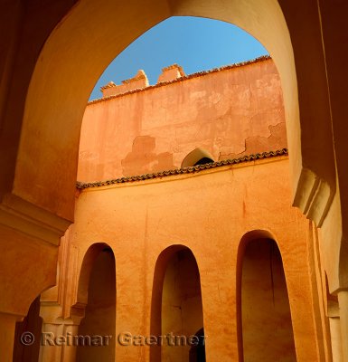 Arches in the inner courtyard of the crumbling Kasbah Ait Youl Dades Gorge Morocco