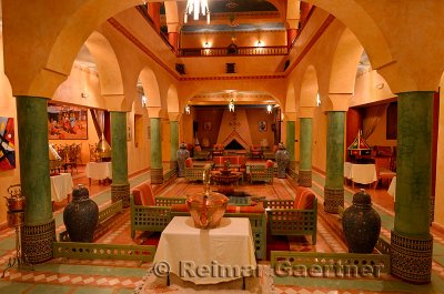 Foyer of Hotel Kasbah Lamrani berber architecture style Tinerhir Morocco