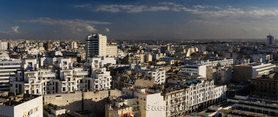 Panoramic view looking across the white Casablanca cityscape