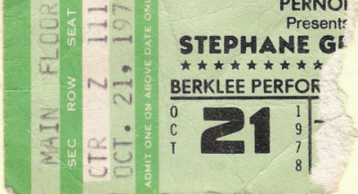 Stephane Grappelli 10/21/1978 at the Berklee Performance Center. This guy was like 70 at the time. Put on a smokin show.