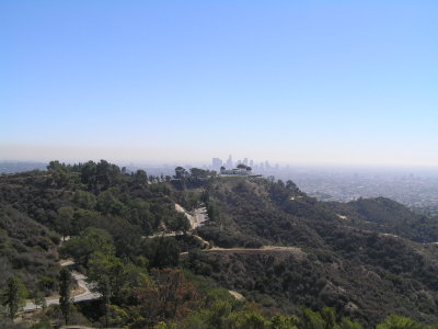 Griffith Park observatory with downtown LA