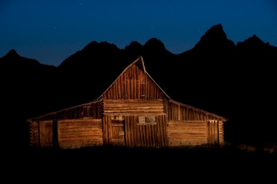 Barn lit by flashlight, Grand Teton N.P.