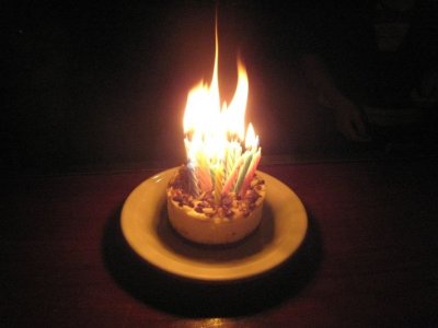 tim's b-day cake with the 33+ candles i shoved in haha