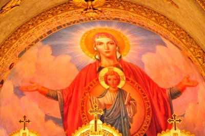 Fresco of Virgin Mary and Child Jesus