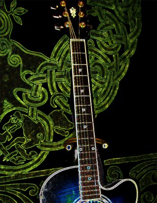 guitar over tapestry