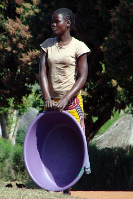 Woman with purple tub