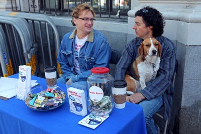Rescue dog with HIV donation collectors