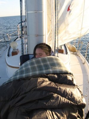 foredeck crewing  . . . ah, snoozing on a 26