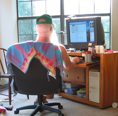 He loved that spot for his computer - in the sunroom