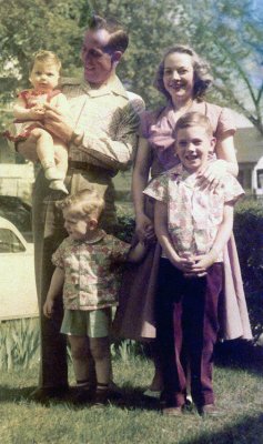 1951 Lefholtz Family - Baby Vergie, Monte, Michael with Mom & Dad