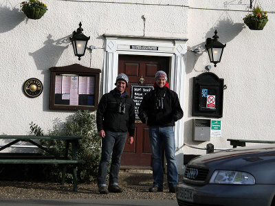 Stefan and Olof are celebrating outside the local pub, Three Swallows