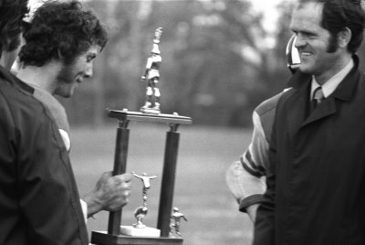 Don McInally and L Foster Hutton with Football Trophy