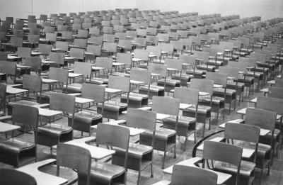 Exam Desks in the Auditorium - waiting for eager students