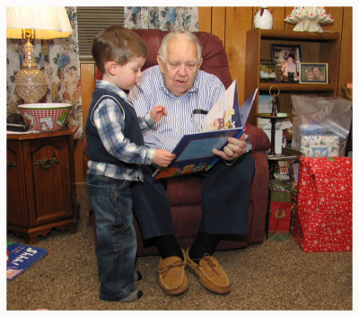 Great Grandpa reading with Johnathan 