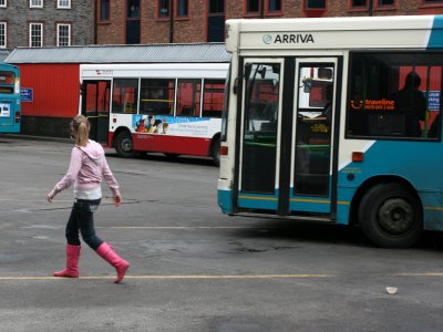 February 22 2008:   Pink Boots, Blue Bus