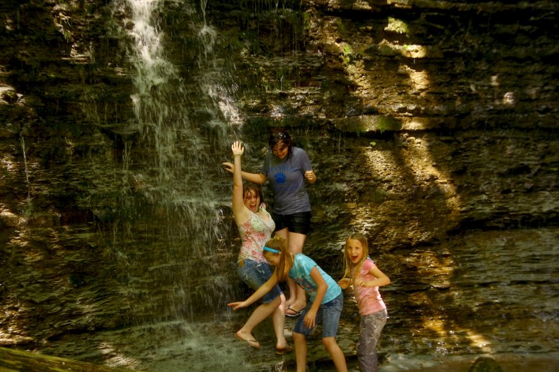 girls playing in falls