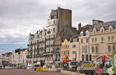 Large building on the seafront near the pier.