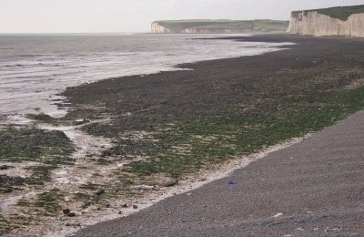 The beach at low tide.