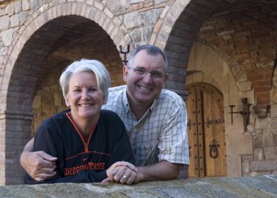 Scott and Mary in the castle courtyard