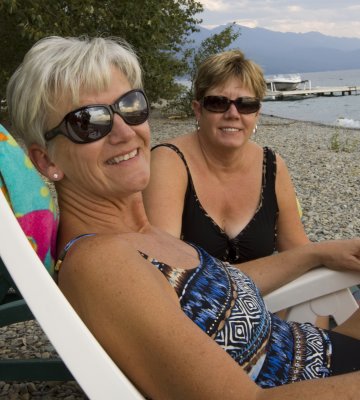 Mary & Sheila at the cabin on Flathead Lake