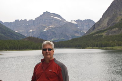 On the porch at Many Glacier Lodge