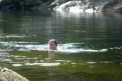 Shelley Swimming after climb for macaws at Red Bank Stann Creek District Belize_2-11-2009 36.JPG