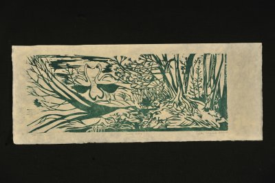 swan song (woodcut) 11 x 26
