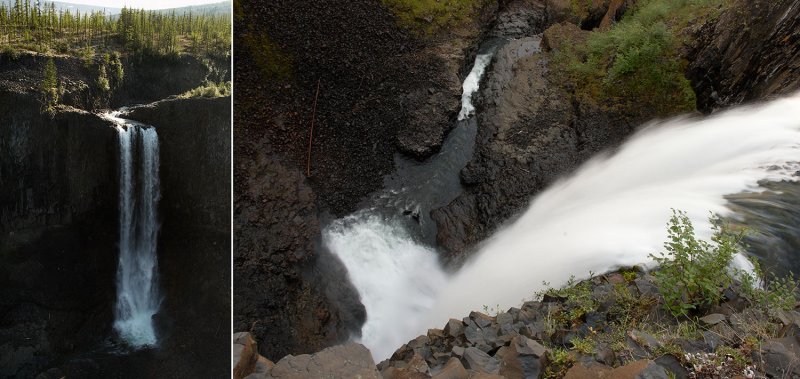 one 48-meters high waterfall from different sides (trying to show the height of it)