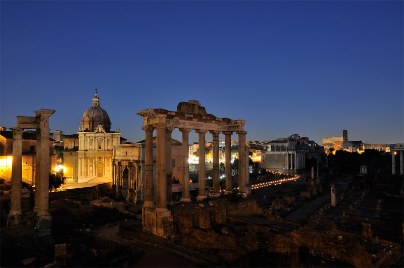 Roma. Foro Romano view at night from Campidoglio