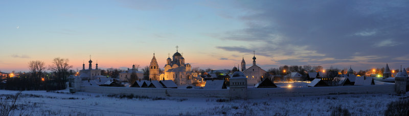Town of Suzdal. Panorama of Pokrovsky (Intercession) Monastery (founded at 1364)