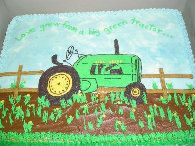 green tractor grooms cake made by Susan