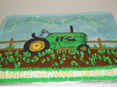green tractor grooms cake