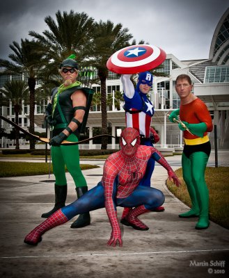 Spiderman, Green Arrow, Captain America and Aquaman