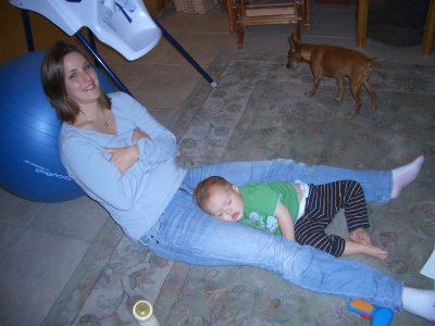 Ethan sleeping on mamma...lol