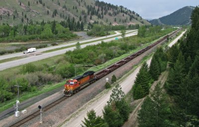 The train is booking along at 60 MPH past Bearmouth, MT. 5/25/09