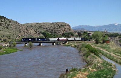 The local departing Logan over the near flood stage Gallatin River. 5/29/09