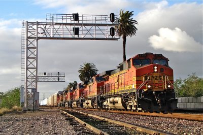 New Metrolink cars through La Mirada, CA on BNSF's M-WATBAR. 12/29/10.