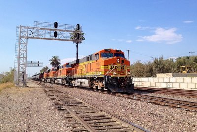 BNSF 7710 leading the M-WATBAR train at La Mirada, CA. (9/10/12)