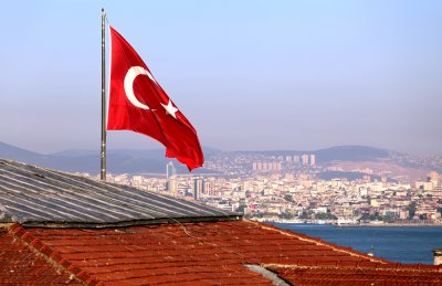 Turkish Flag and the Asian side of Istanbul in the background