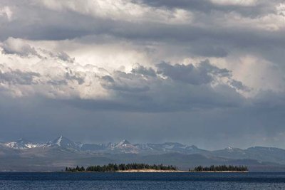 Storm clouds gathering over Yellowstone Lake and the Absaroka Rangea