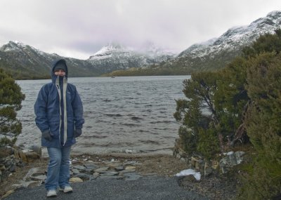 Dot at Cradle Mountain - its cold!