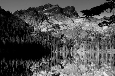 Sierra Buttes Reflection on Sardine Lake B&W
