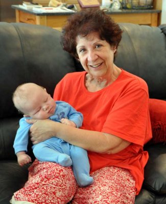 Ethan dozing on his great-aunt's lap