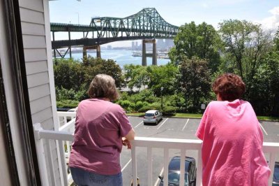 Enjoying the view from Maureen's balcony