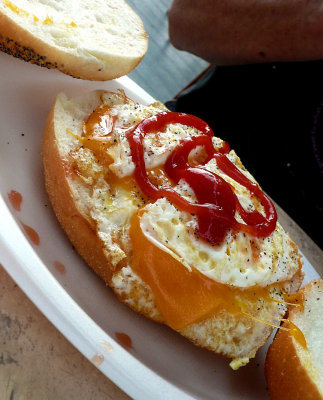 vinces egg and cheese sandwich with ketchup